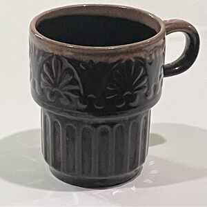 Funky 60’s-70’s Japanese Stoneware Glazed Stackable Mug w/ Dusty Rose  accents.